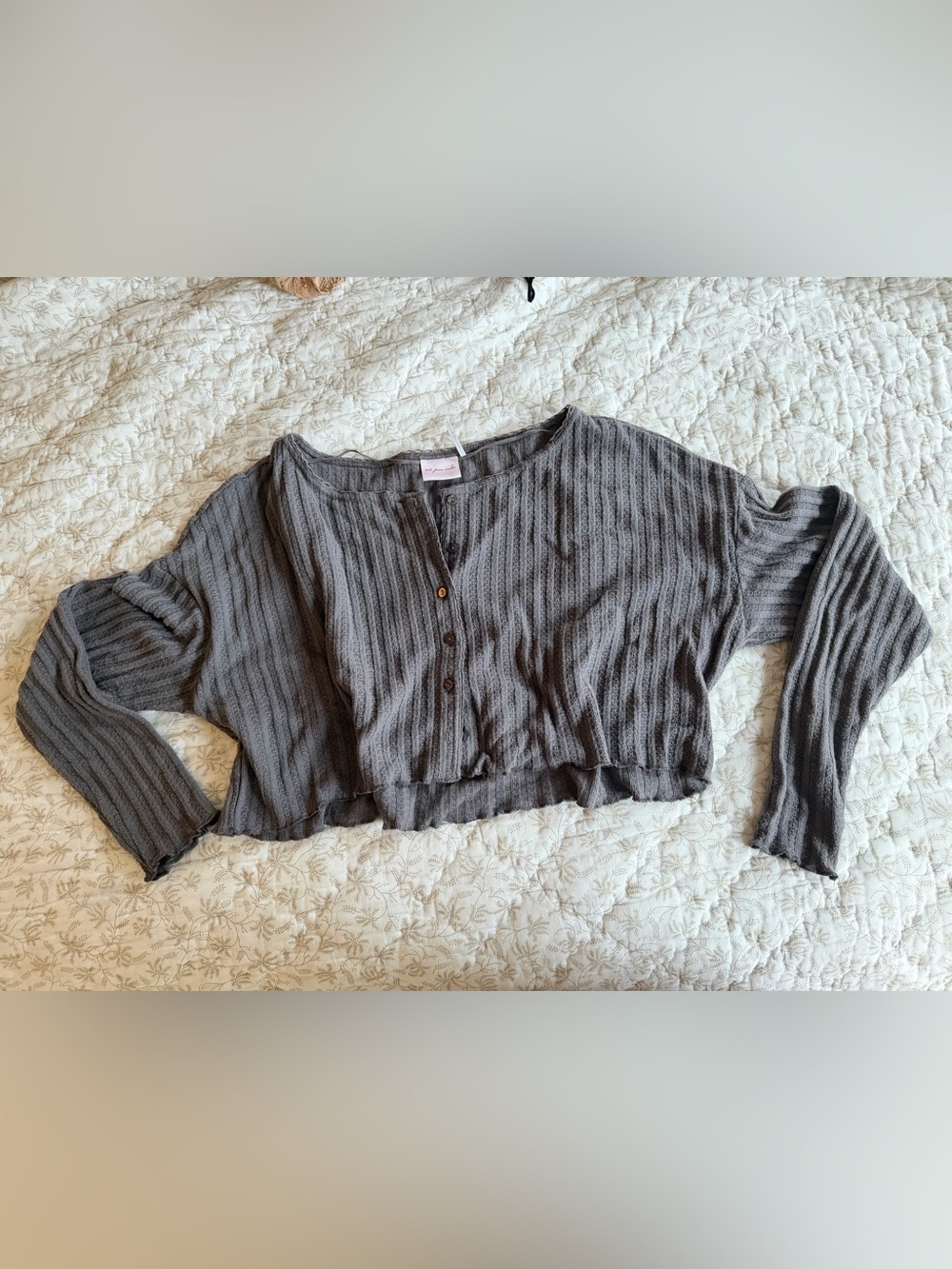 Urban Outfitters Gray Ribbed Cropped Cardigan